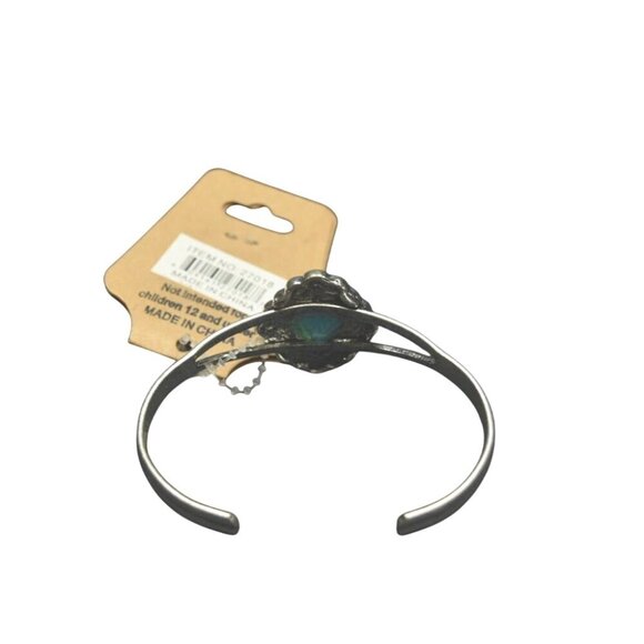 Fashion Jewelry Cuff Bracelet Turquoise Color Stone Silvertone Intricate Detaili - Picture 3 of 3